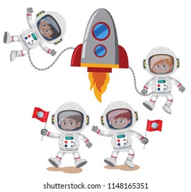 A set of astronaut on white background illustration