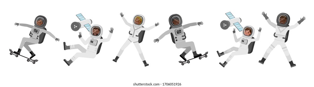 Set of Astronaut people working character vector design. Presentation in various action with emotions.