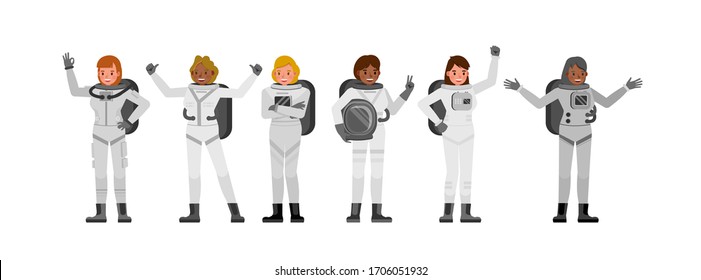 Set of Astronaut people working character vector design. Presentation in various action with emotions.