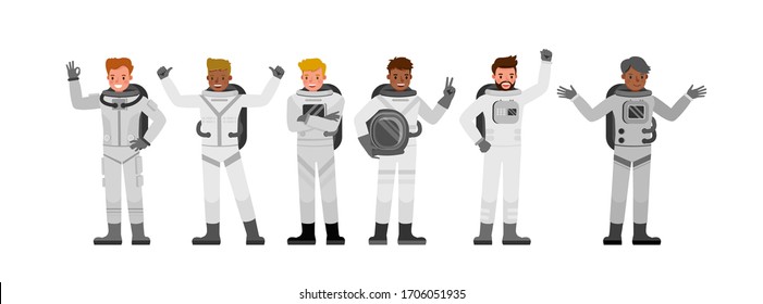 Set of Astronaut people working character vector design. Presentation in various action with emotions.