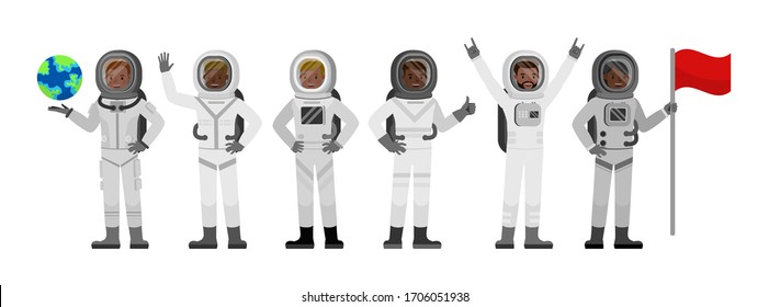 Set of Astronaut people working character vector design. Presentation in various action with emotions.