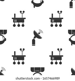 Set Astronaut, Radar and Mars rover on seamless pattern. Vector