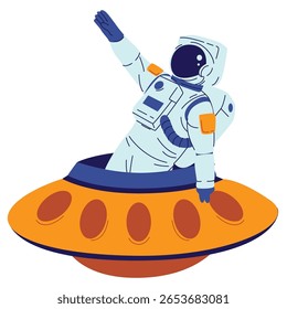 conjunto de um astronauta cavalgando UFO personagem Desenho animado Ilustração