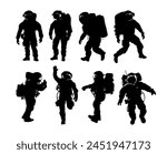 set of astronaut silhouette - isolated. A man in a space suit	