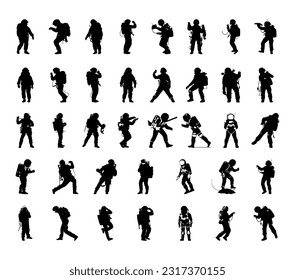 set of astronaut silhouettes in various poses