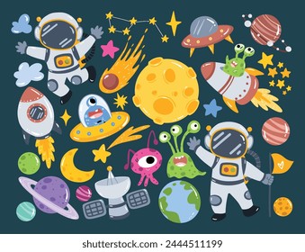 Set of Astronaut and Space Elements