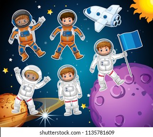 A set of astronaut in space illustration