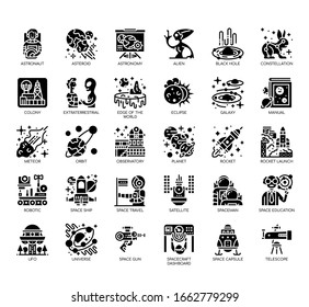 Set of astronautic thin line and pixel perfect icons for any web and app project. 