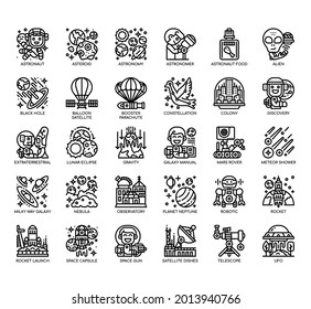 Conjunto de iconos perfectos de línea delgada y píxel para cualquier proyecto web y aplicación. 