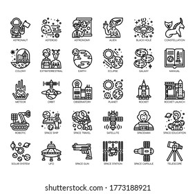 Set of astronautics thin line and pixel perfect icons for any web and app project. 