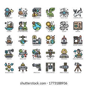 Set of astronautics thin line and pixel perfect icons for any web and app project. 