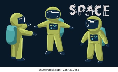 set of Astronauts Cartoon Vector Icon Illustration. Science Technology Icon Concept Isolated Premium Vector. Flat Cartoon Style,