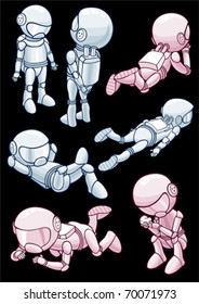 Set of astronauts in different poses. Vector illustration.