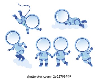Ambientada con astronautas en varias poses, Ilustración vectorial