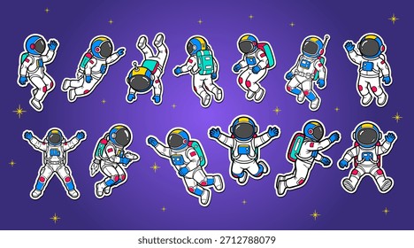 Um conjunto de ilustrações de vetor de astronautas.
