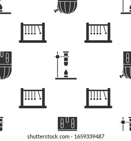 Set Astronomical observatory, Glass test tube flask on fire heater and Pendulum on seamless pattern. Vector