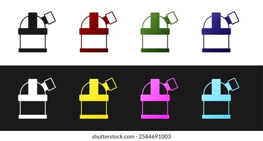 Set Astronomical observatory icon isolated on black and white background. Observatory with a telescope. Scientific institution.  Vector