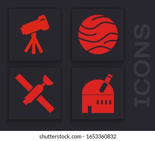 Set Astronomical observatory, Telescope, Planet and Satellite icon. Vector