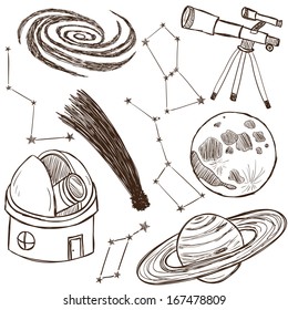 Set of astronomical and space objects - hand drawn illustration