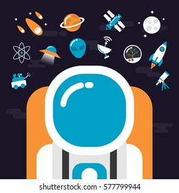 set of astronomy and flat icon