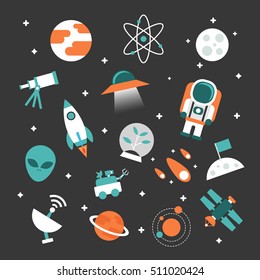 set of astronomy flat icon, flat style, isolated on white background