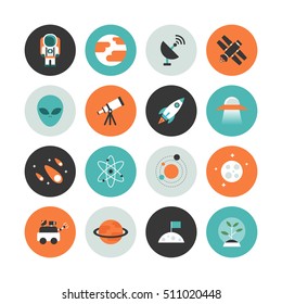 set of astronomy flat icon, flat style, isolated on white background