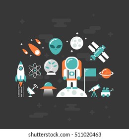 set of astronomy flat icon, flat style, isolated on white background