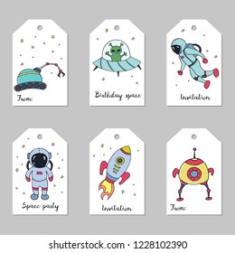 Set of astronomy hand drawn tags. Vector illustration.

