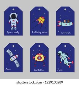 Set of astronomy hand drawn tags. Vector illustration.
