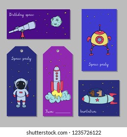 Set of astronomy hand drawn tags and cards. Vector illustration.