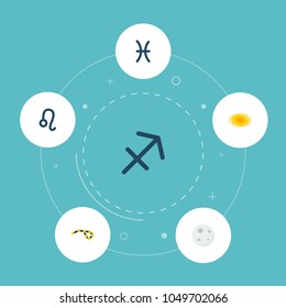 Set of astronomy icons flat style symbols with constellation, pisces, leo and other icons for your web mobile app logo design.
