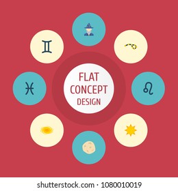 Set of astronomy icons flat style symbols with galaxy, gemini, constellation and other icons for your web mobile app logo design.