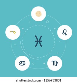 Set of astronomy icons flat style symbols with asteroid, pisces, cancer and other icons for your web mobile app logo design.