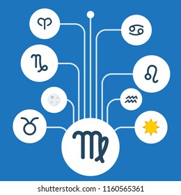 Set of astronomy icons flat style symbols with aries, virgo, sun and other icons for your web mobile app logo design.