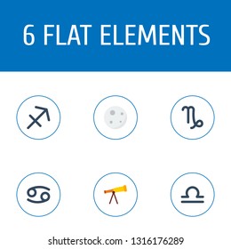 Set of astronomy icons flat style symbols with libra, capricorn, cancer and other icons for your web mobile app logo design.