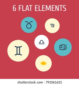 Set of astronomy icons flat style symbols with cancer, virgo, gemini and other icons for your web mobile app logo design.