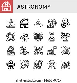 Set of astronomy icons such as Observatory, Rocket, Ufo, Astronomer, Planets, Astronaut, Stargazing, Space colonization, Science, Spaceship, Spacecraft, Universe, Uranus , astronomy