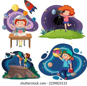 Set of astronomy kids illustration
