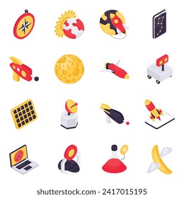 Conjunto de iconos astrofísicos isométricos


