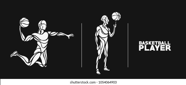 Set of Athlete balancing a basketball, vector illuatration