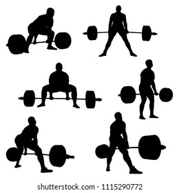 set athlete powerlifter deadlift  black silhouette powerlifting competition