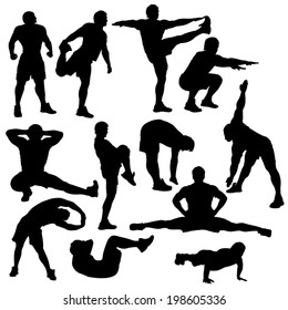 set of athletes in different poses silhouette isolated