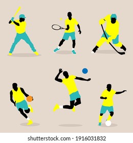 Set of athletes playing sports in vector