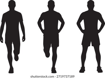 Set von athletischen Silhouetten in Action-Posen, einzeln auf weißem Hintergrund, ideal für Sport, Fitness und Aktivitäten-Themen Designs und Illustrationen.