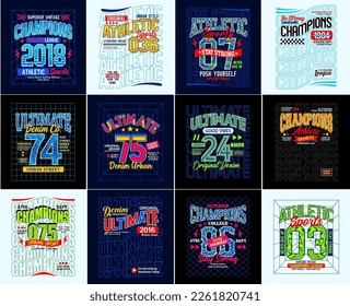 Set of athletic sports typography design print for t-shirt vector illustration 