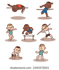 Conjunto de ilustraciones de pista y campo, atletismo