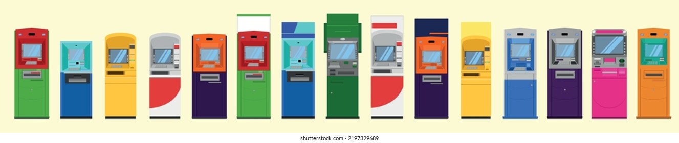 set of atm booth different color, brand. vector illustration eps10