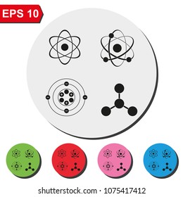 Set of atom flat round colorful vector icons.