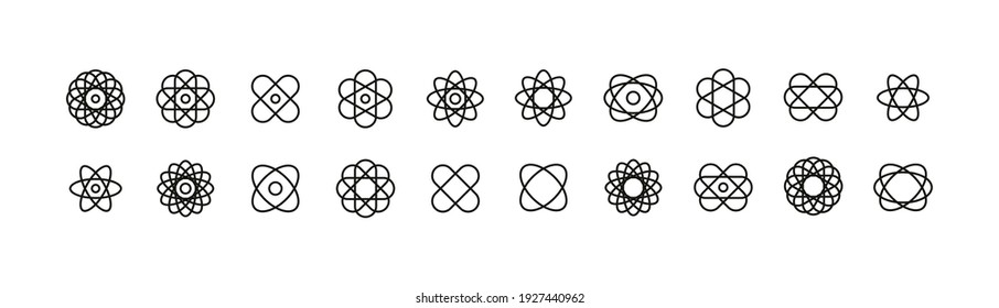Set of atom line icons. Premium pack of signs in trendy style. Pixel perfect objects for UI, apps and web. 