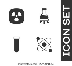 Ajuste átomo, radioactivo, tubo de ensayo e icono. Vector